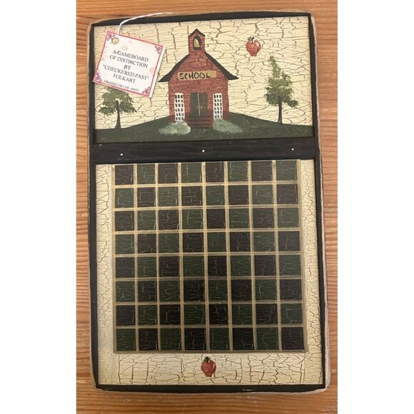 Vintage Hand-Painted Wooden Gameboard Primitive Checkerboard Rustic Schoolhouse - Picture 1 of 4